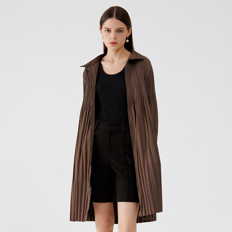Pleats Please Zipper Windbreaker – Pleated Mid-Length Trench Coat