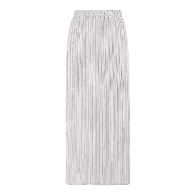 Solid Color Pleated Straight Skirt – Japanese Style Slim Fit