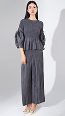 Pleated Two-Piece Set – Wide-Leg Pants & Top, Plus-Size Friendly Outfit for Women