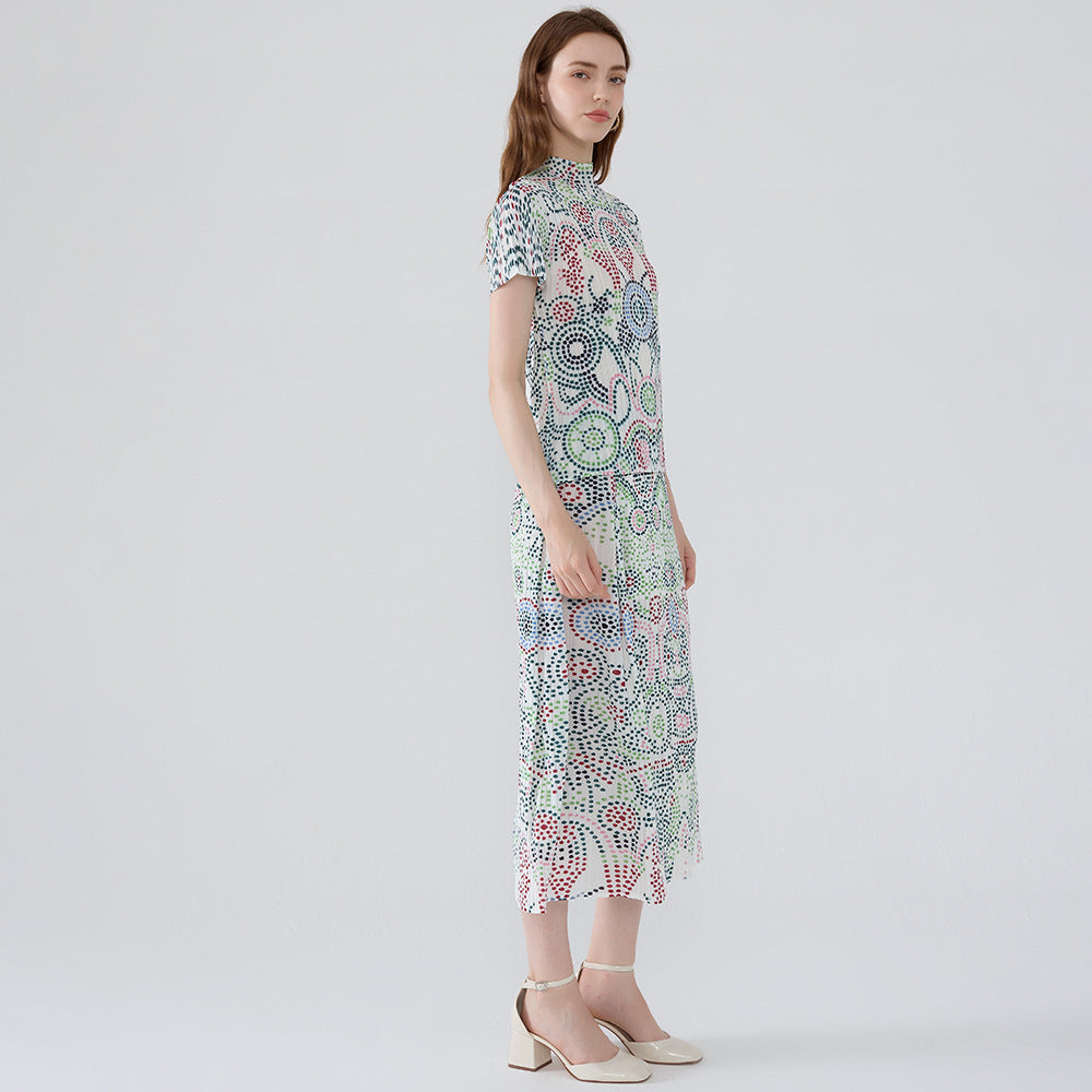 Boho Two-Piece Set – Printed Short Sleeve Top and Loose Skirt