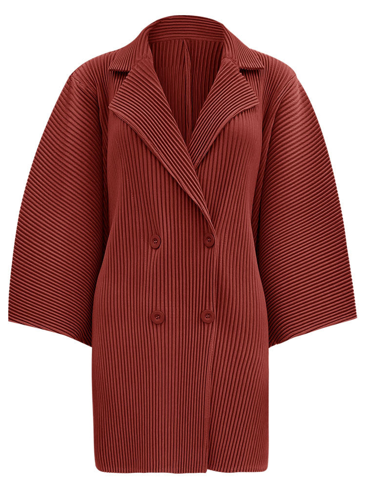 Pleated Two-Piece Set – Suit Collar Jacket and Fringe Skirt