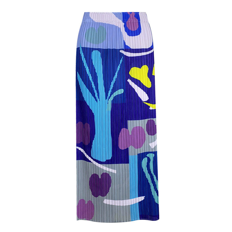 Pleated Printed A-Line Skirt – Elegant Women’s Mid-Length Style