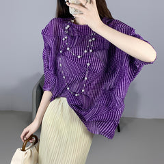 2025 Fall Winter Pleated Irregular Top – Loose Fit, 3/4 Sleeve Casual Slimming T-Shirt for Women
