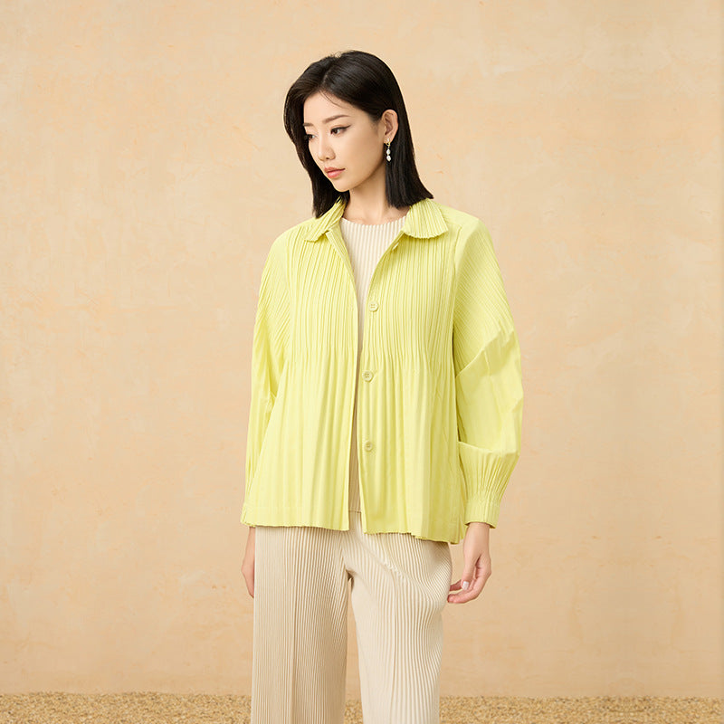 Pleated Trench Coat – Loose Fit Solid Color Cardigan