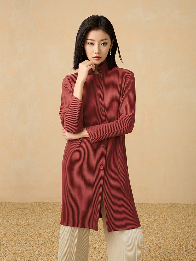 2025 Fall Winter Suit Collar Mid-Length Coat – V-Neck, Loose Fit, Elegant Commuting Style