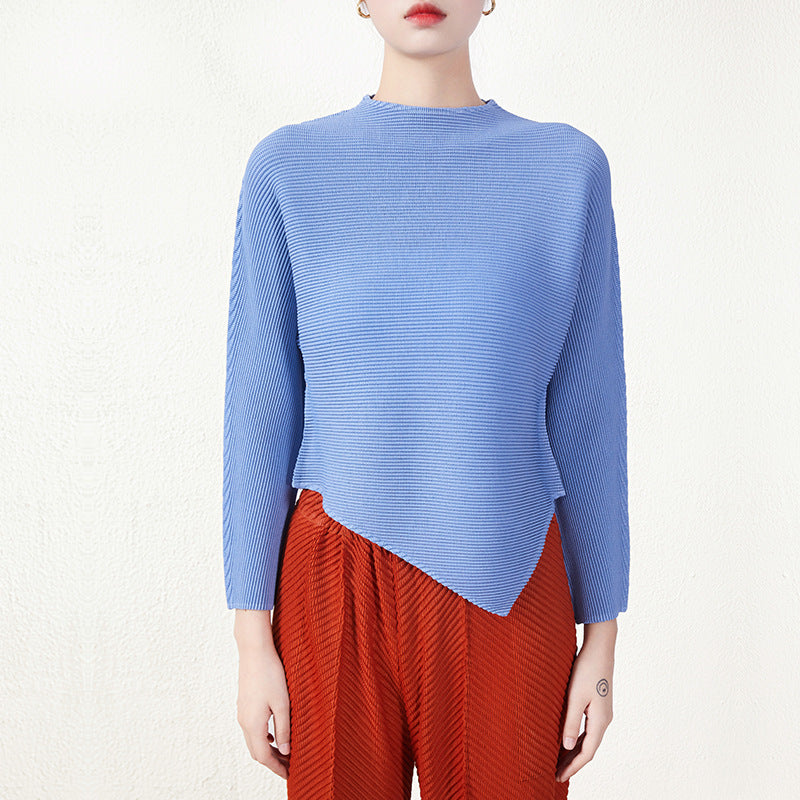 Irregular Hem Pleated Long-Sleeve Top – Unique Spring/Autumn Statement Piece