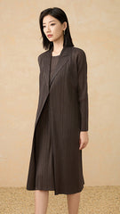 2025 Fall Winter Pleated Mid-Length Coat – Suit Collar, Slim Fit, Elegant Everyday Style