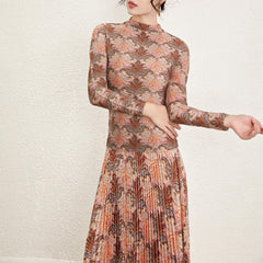 Pleated Retro Top and Skirt Set – Chic Two-Piece Outfit for Women