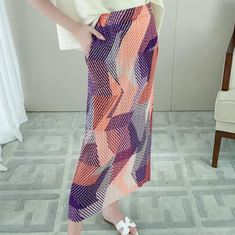 Women’s Summer Pleated Skirt – Plus-Size High-Waisted Elastic Midi