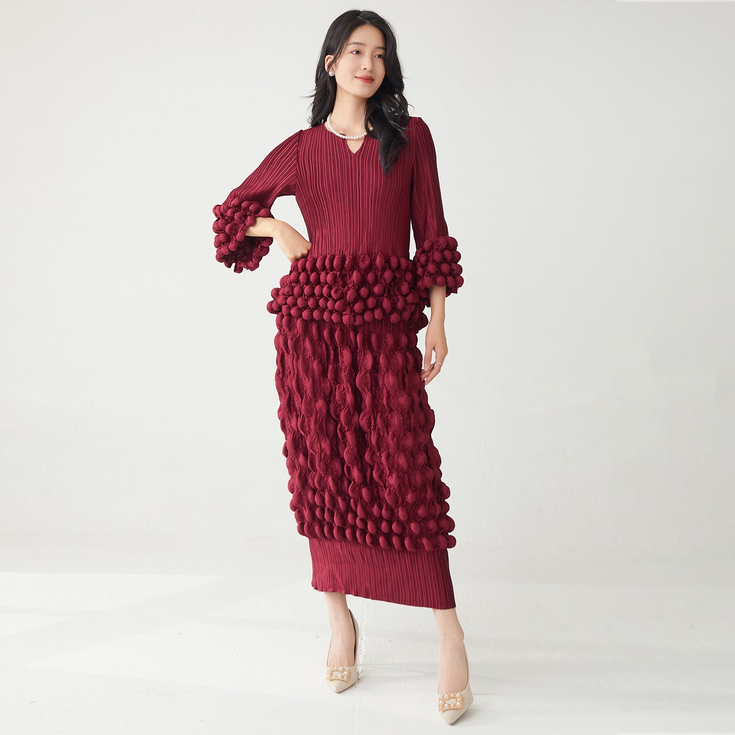 Pleats Please Two-Piece Set – Pleated T-Shirt Top & Skirt for Spring