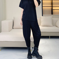 Japanese pleated Miyake style high-end drape Harlan pants loose and simple solid color versatile lantern cropped slacks