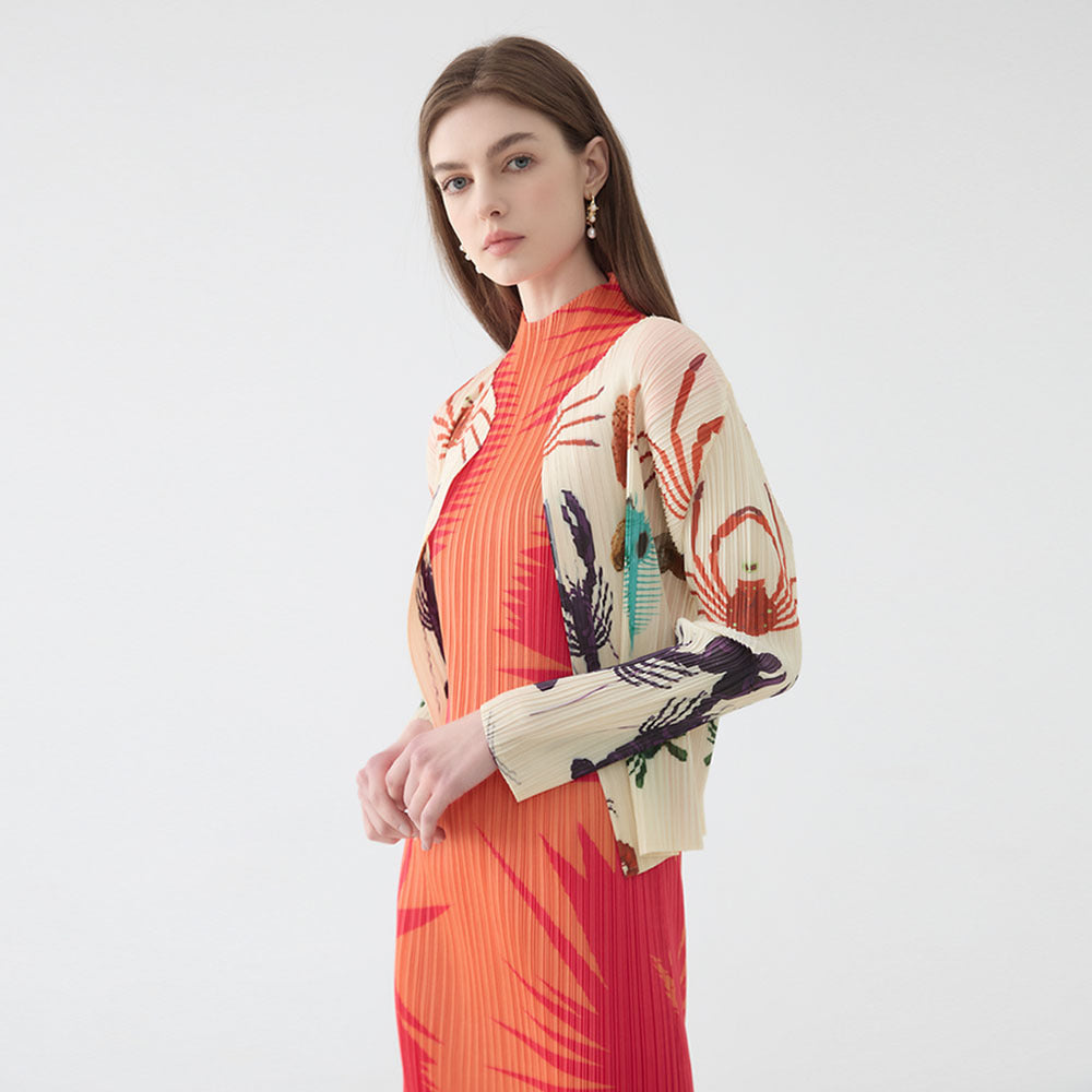 Long-sleeved sun protection clothing buttonless women's light cardigan top, 2025 summer seafood print, outer cloak, small coat women