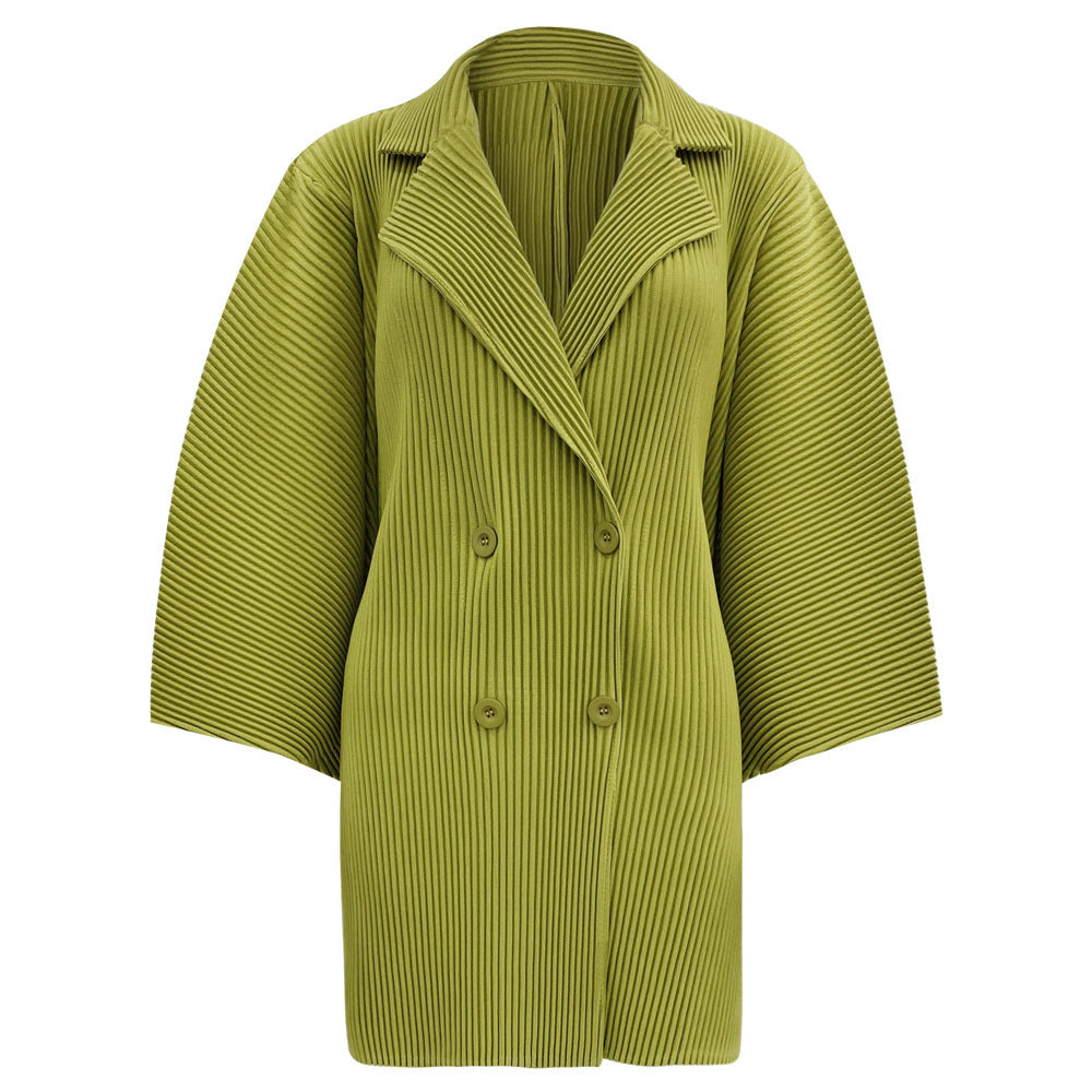 Pleated Two-Piece Set – Suit Collar Jacket and Fringe Skirt