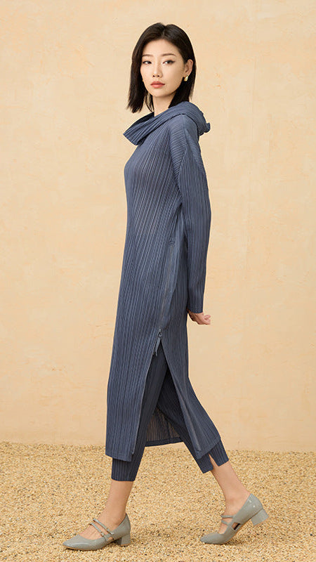 Fall 2025 new special-shaped collar design, long sleeves, loose dresses, side slits, simple and fashionable long skirts, women