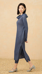 Fall 2025 new special-shaped collar design, long sleeves, loose dresses, side slits, simple and fashionable long skirts, women