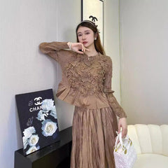 Pleated Handmade Floral Skirt Set – Elegant Two-Piece Outfit for Women