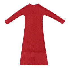 Pleated Fish Scale Maxi Dress – Solid Color Long Sleeve Elegance
