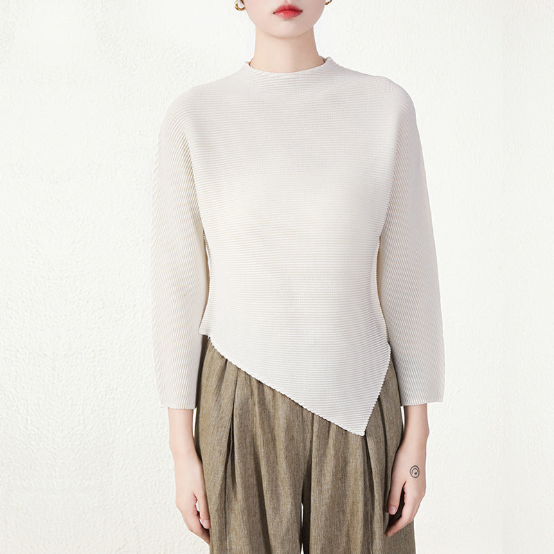 Irregular Hem Pleated Long-Sleeve Top – Unique Spring/Autumn Statement Piece