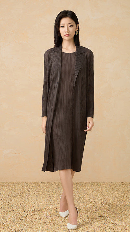 2025 Fall Winter Pleated Mid-Length Coat – Suit Collar, Slim Fit, Elegant Everyday Style