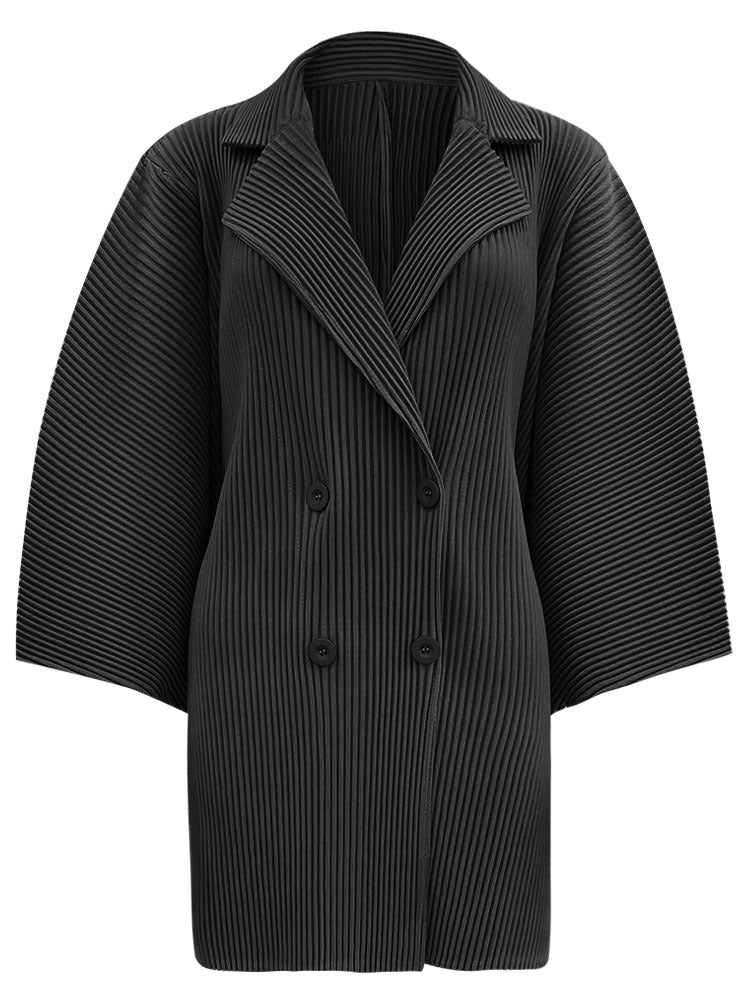 Pleated Two-Piece Set – Suit Collar Jacket and Fringe Skirt