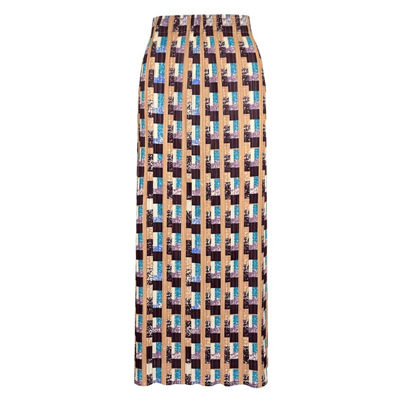 Pleated Houndstooth A-Line Skirt – Elegant Mid-Length Women’s Style