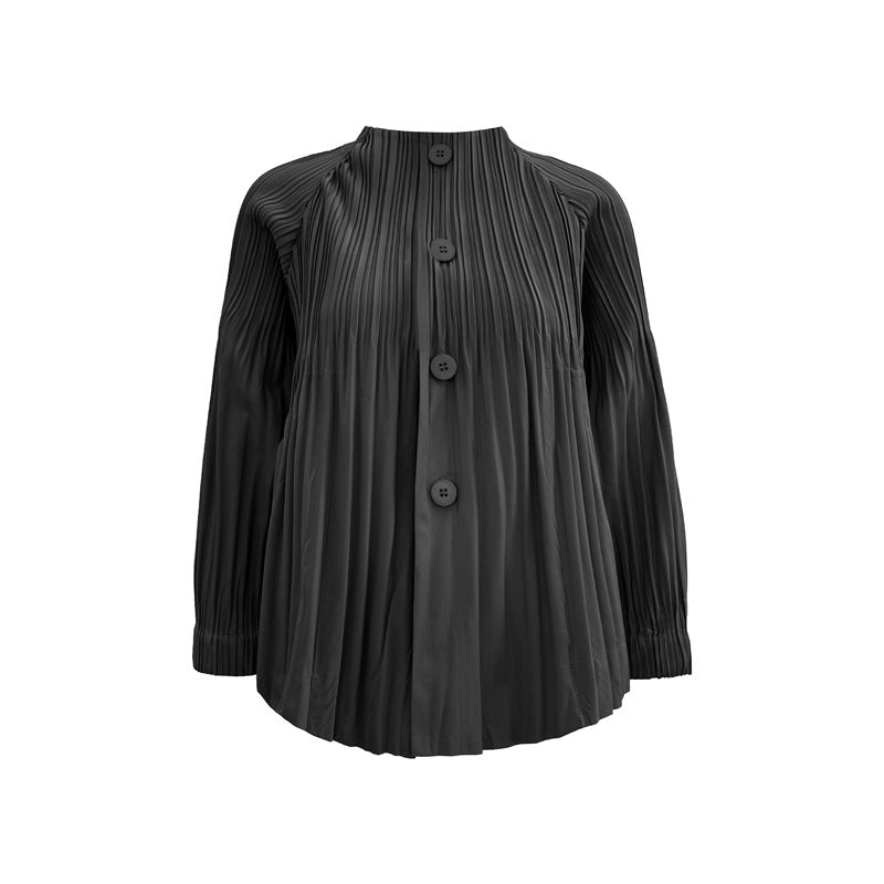 Women’s Fall Pleated Short Jacket – Slim Fit Single-Breasted Top