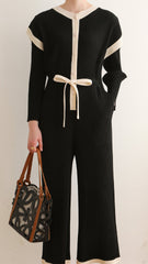 Pleated Color-Block Jumpsuit – Trendy Loose Fit, Casual Plus-Size Friendly Design