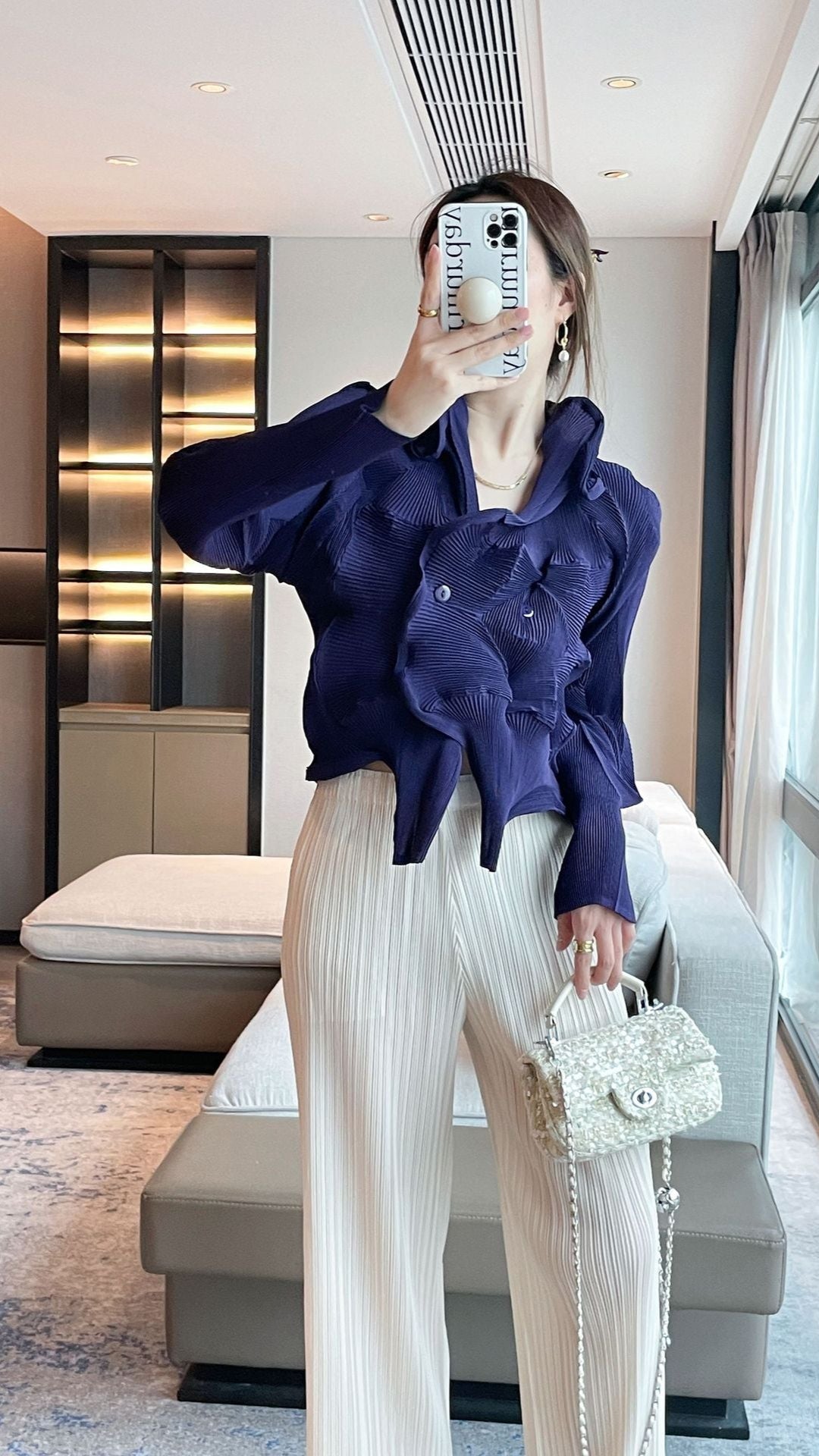 2025 Fall Winter Pleated Architectural Jacket – Limited Edition Irregular Bud Pleat Cardigan