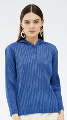 Pleated Long Sleeve Hooded Top – Casual Lightweight Women’s T-Shirt