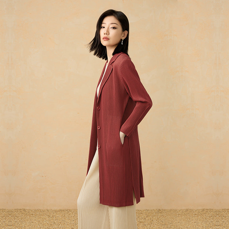 2025 Fall Winter Suit Collar Mid-Length Coat – V-Neck, Loose Fit, Elegant Commuting Style