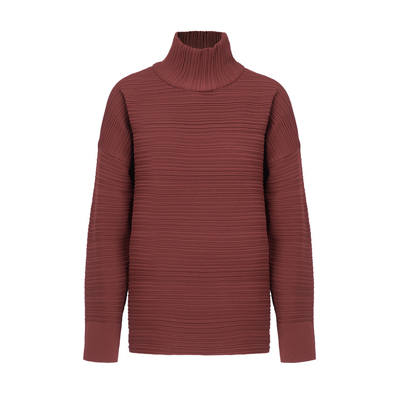 2025 Fall Winter High Neck Pleated Sweater – Retro Loose Fit, Cozy Thick Knit Pullover for Women