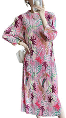 2025 Fall Winter Pleated Jungle Print Dress – Elegant Slim Fit Midi Style for Women