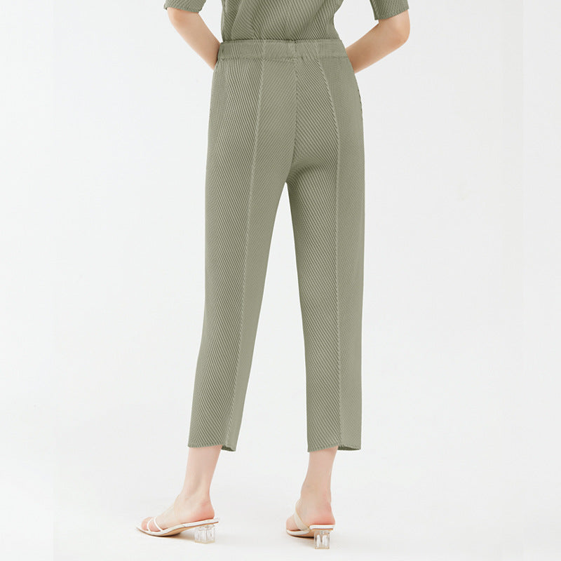 Pleated Fish Scale Pants – Casual Loose Slimming Solid Trousers