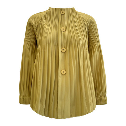 Women’s Fall Pleated Short Jacket – Slim Fit Single-Breasted Top