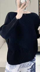 Pleated Top – Asymmetrical Folded Slim Fit Thick Fabric