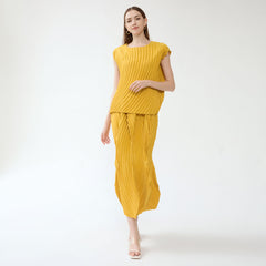 Pleated Slim Top and Skirt Set – Elegant Two-Piece Women’s Outfit