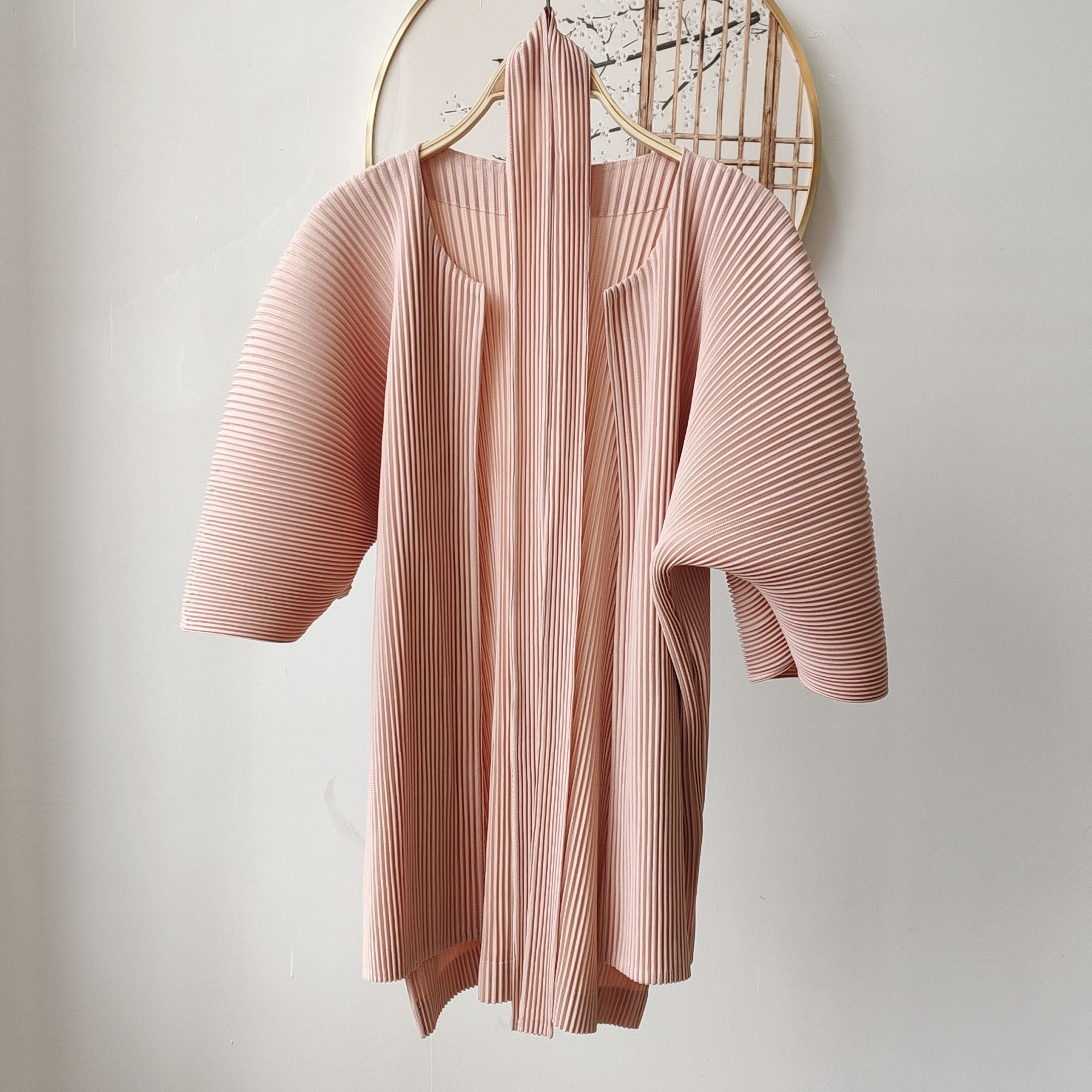 Pleated Two-Piece Set – Lace-Up Cardigan Jacket & Cropped Pants, Casual Chic Style