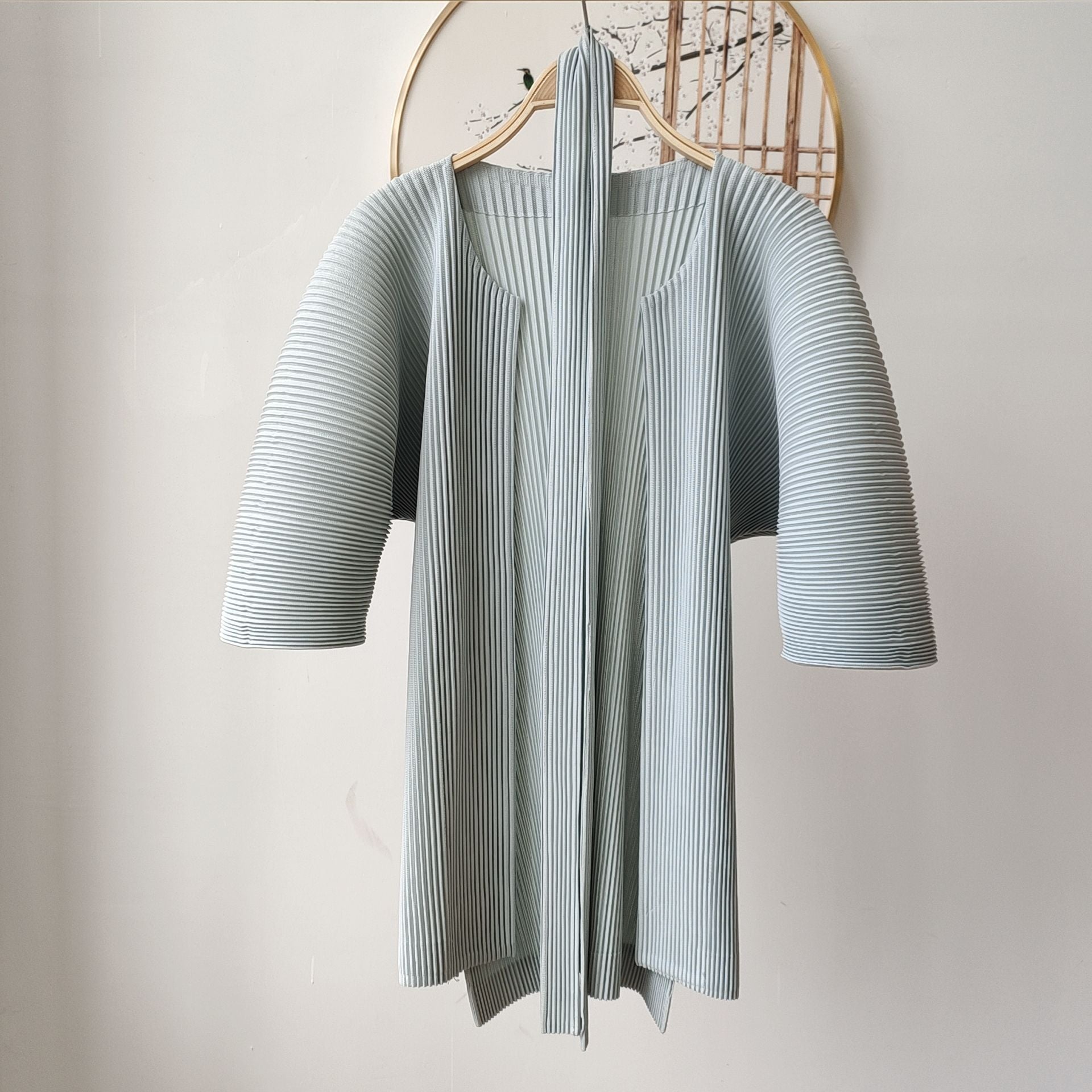 Pleated Two-Piece Set – Lace-Up Cardigan Jacket & Cropped Pants, Casual Chic Style