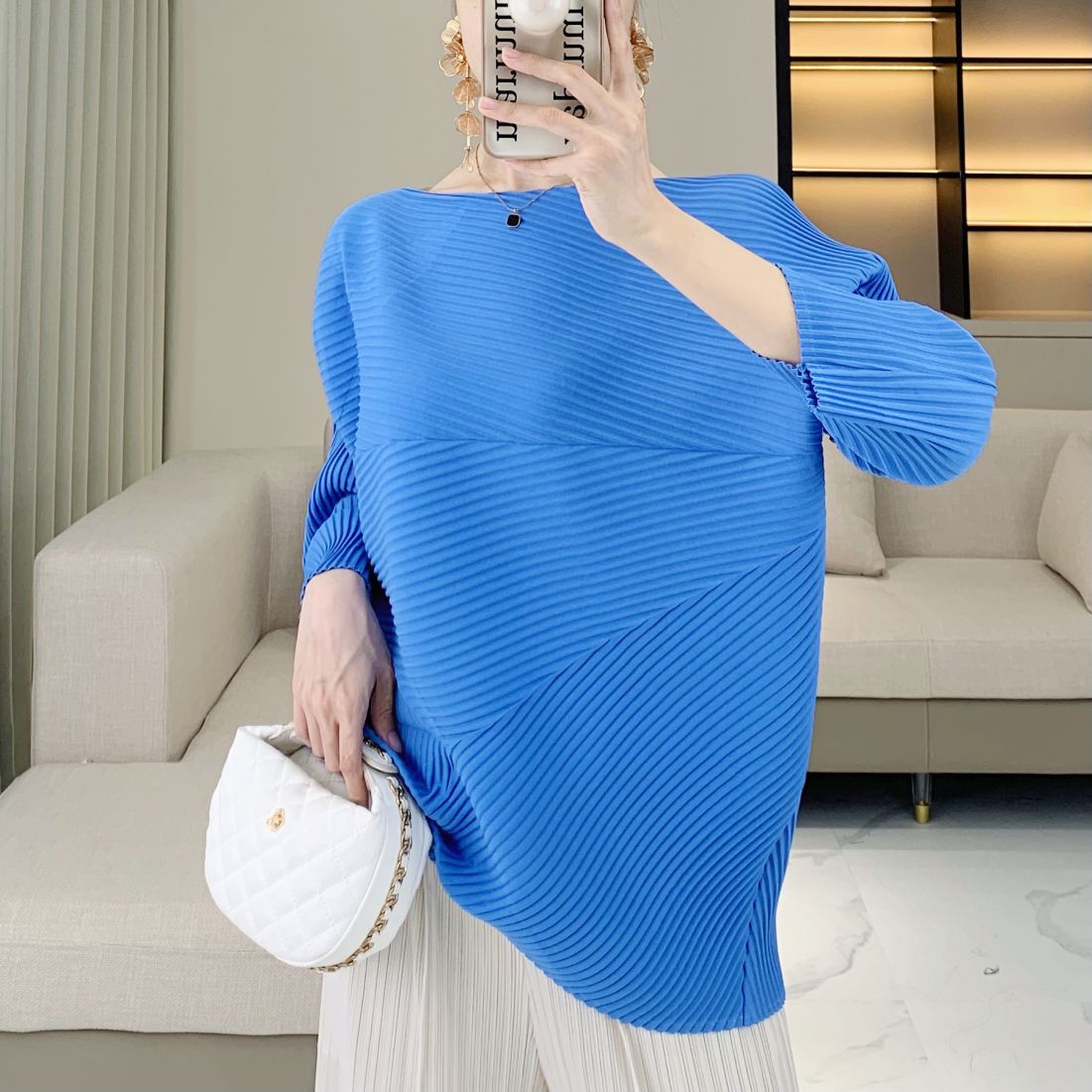 Pleated Top – Asymmetrical Folded Slim Fit Thick Fabric