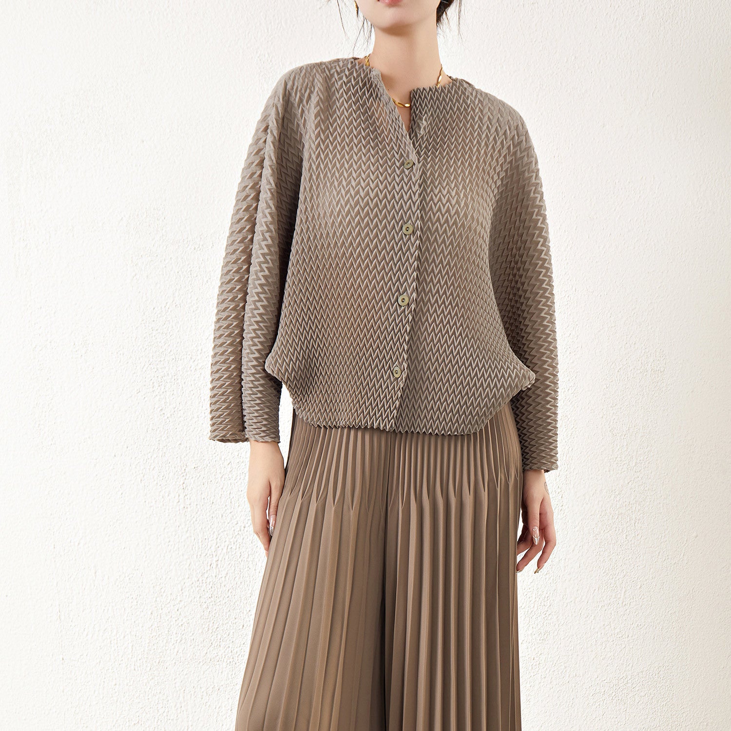 Pleats Please Pleated Cardigan – Short Bat Sleeve Jacket for Spring & Summer