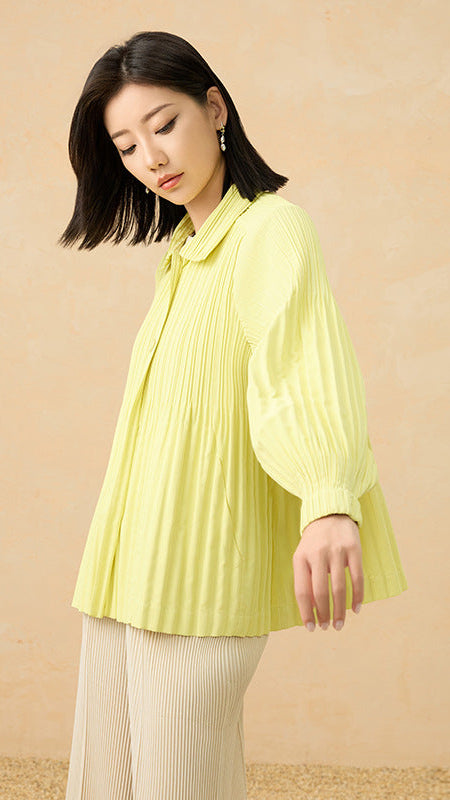 Pleated Trench Coat – Loose Fit Solid Color Cardigan