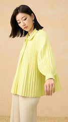 Pleated Trench Coat – Loose Fit Solid Color Cardigan