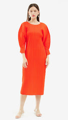 Pleated Casual A-Line Midi Dress – Slim Long Sleeve Women’s Style