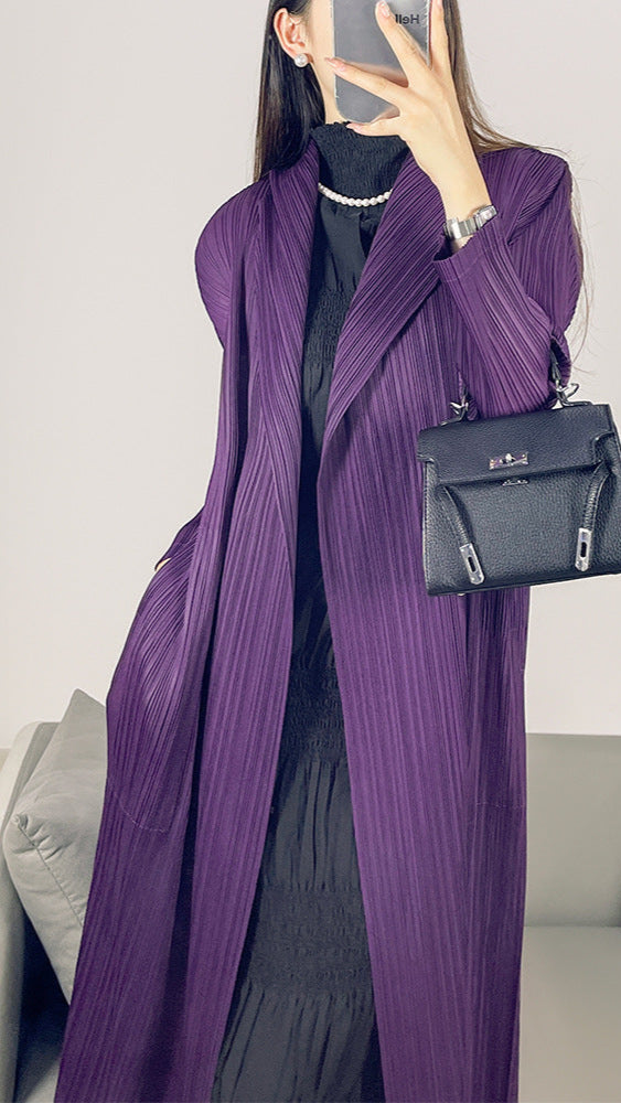 2025 Fall Winter High-End Pleated Trench Coat – Long Sleeve Slim Fit Casual Jacket for Women