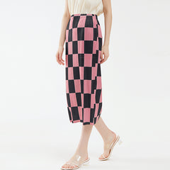 Pleated Checkerboard A-Line Skirt – Slim Hip Elegant Women’s Style