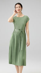 2025 Spring Summer Luxury Maxi Dress – Sleeveless Crew Neck, Lace-Up Waist, Elegant Loose Fit