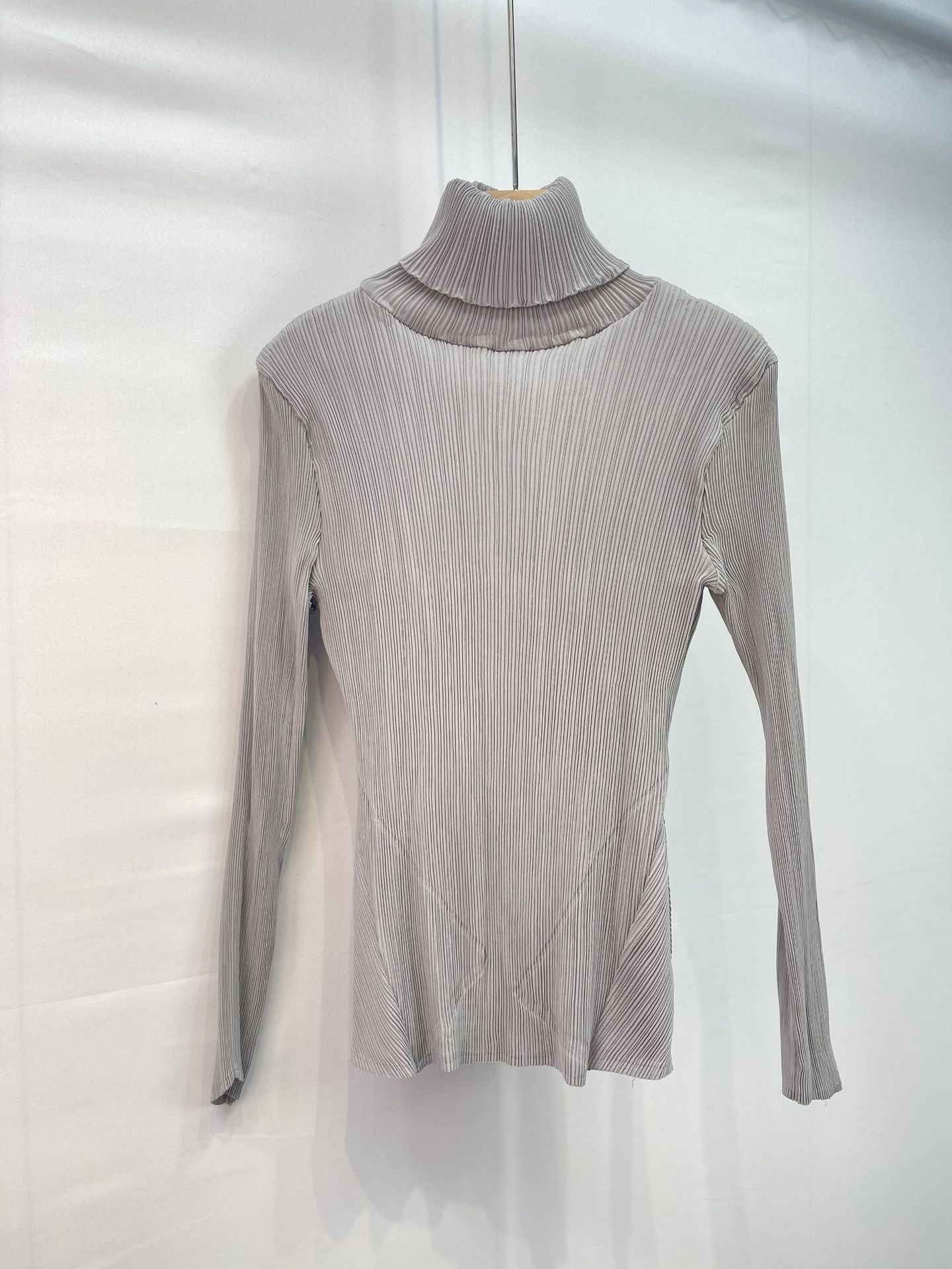 2025 Fall Winter Pleated Knit Top – Cozy High Neck, Slim Fit, Everyday Style