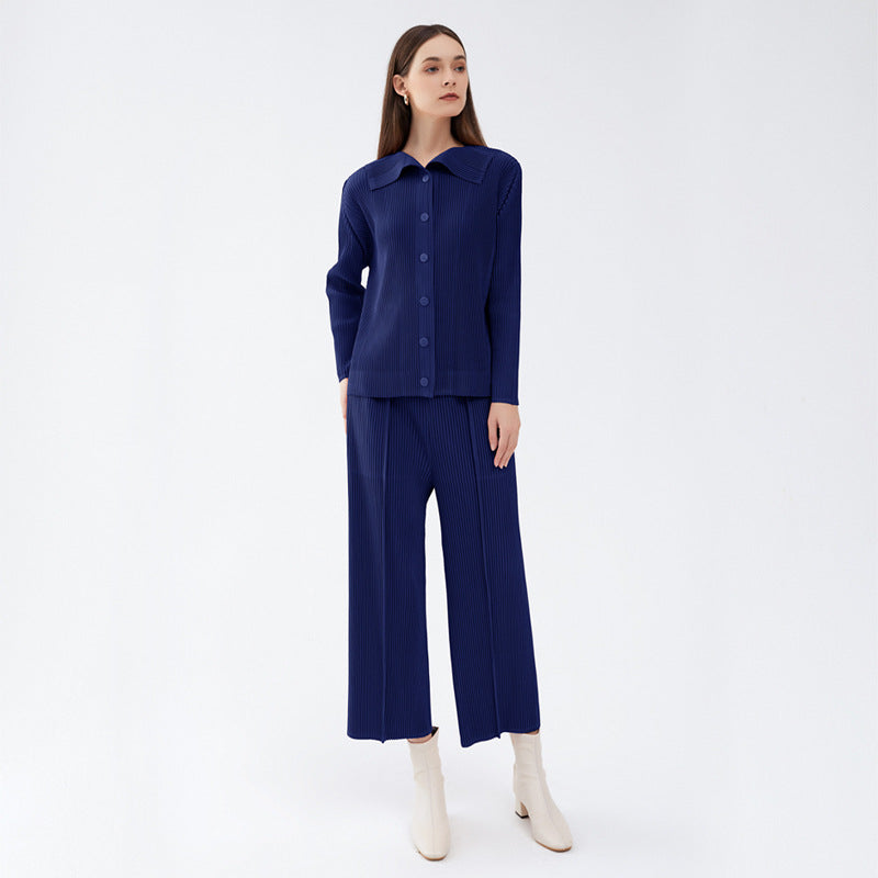 Pleats Please Two-Piece Set – Slim Pleated Jacket & Straight-Leg Pants