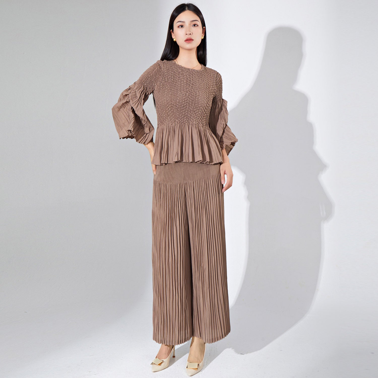 Pleated Two-Piece Set – Wide-Leg Pants & Top, Plus-Size Friendly Outfit for Women