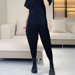 Japanese pleated Miyake style high-end drape Harlan pants loose and simple solid color versatile lantern cropped slacks